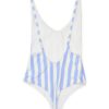 Low Back Thong One Piece-sky beach stripes back